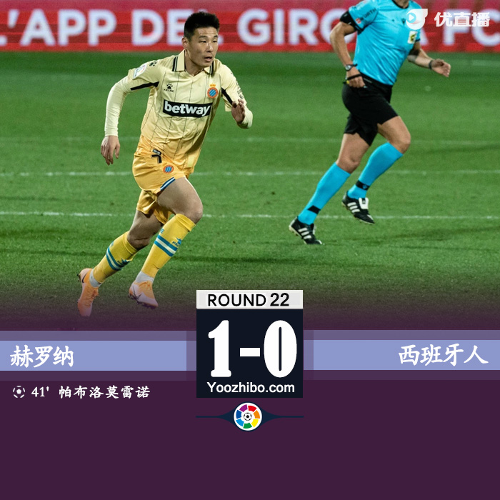 西班牙人客场0-1赫罗纳 武磊替补登场难觅进球时机