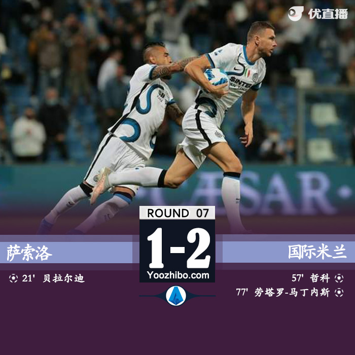 国米2-1萨索洛 哲科破门+造点劳塔罗点射