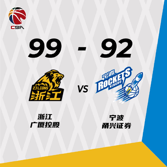广厦99-92战胜宁波 姜文17分 赵嘉仁11+13 宁鸿宇22分
