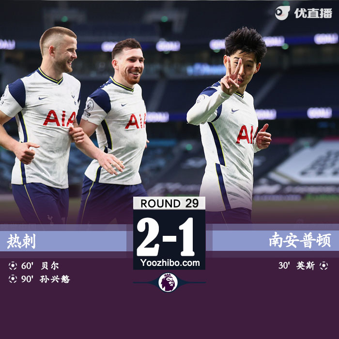 热刺2-1南安普顿 贝尔破门孙兴慜点射绝杀